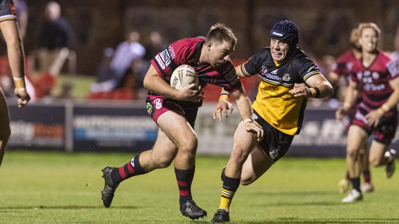 Todd White on the way to try for Valleys against Gatton in TRL Hutchinson Builders A-grade grand final rugby league at Toowoomba Sports Ground, Saturday, September 14, 2024. Picture: Kevin Farmer