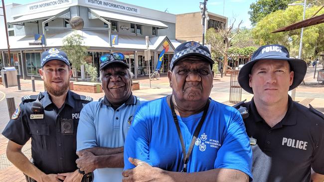 Community Youth Engagement Team Sergeant Nicholas Mitchell, ALO Charles Michael aka Ringo, ALO Phillip Alice and School Based Constable Tai Gavin. Picture: SUPPLIED