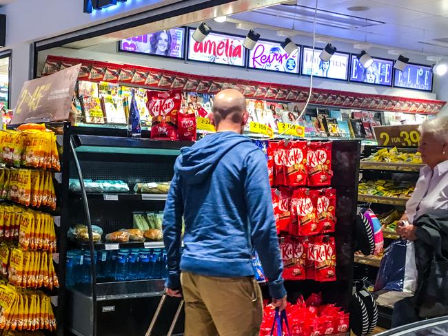 Stockholm, Sweden - August 7, 2016: Convenience store at Arlanda Airport, Stockholm, Sweden. People shopping before flight