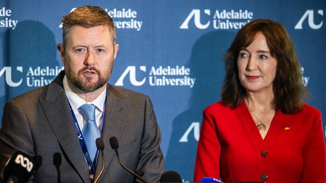 The new Adelaide University co-chancellor Professor David Lloyd and Susan Close Deputy Premier of South Australia, at the announcement of their brand launch, on July 15th, 2024, at the Adelaide Convention Centre.Picture: Tom Huntley