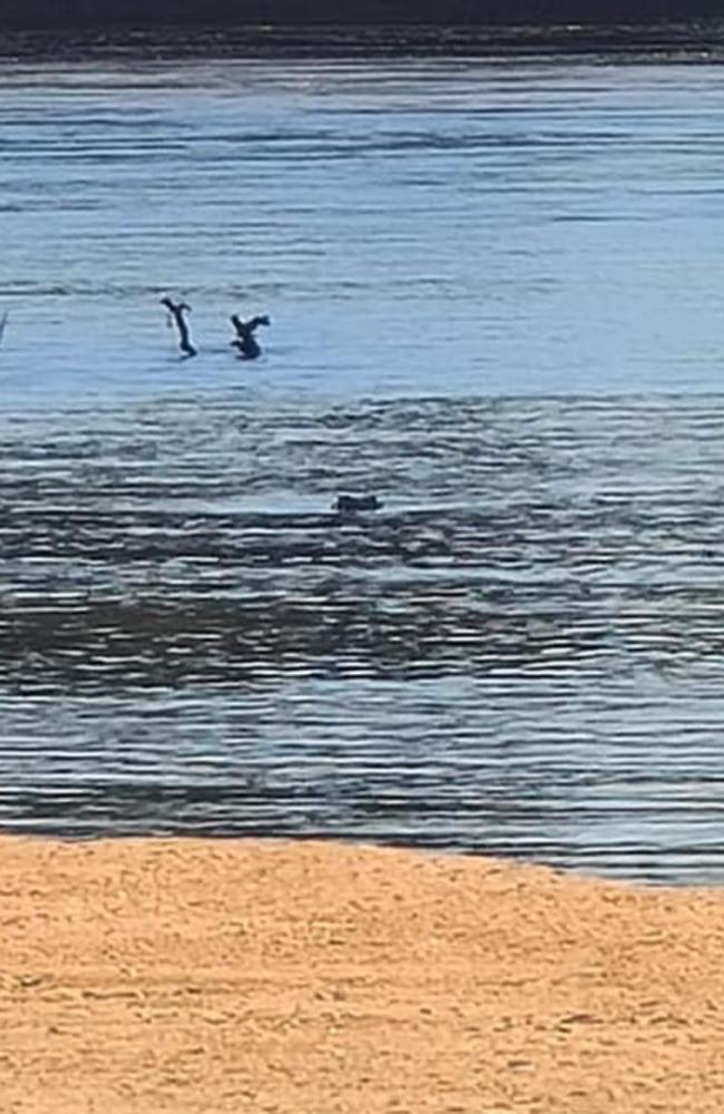 A saltwater croc could be seen from the sandbar watching the team as they worked. Picture: NT Towing 4x4 Recovery/Facebook