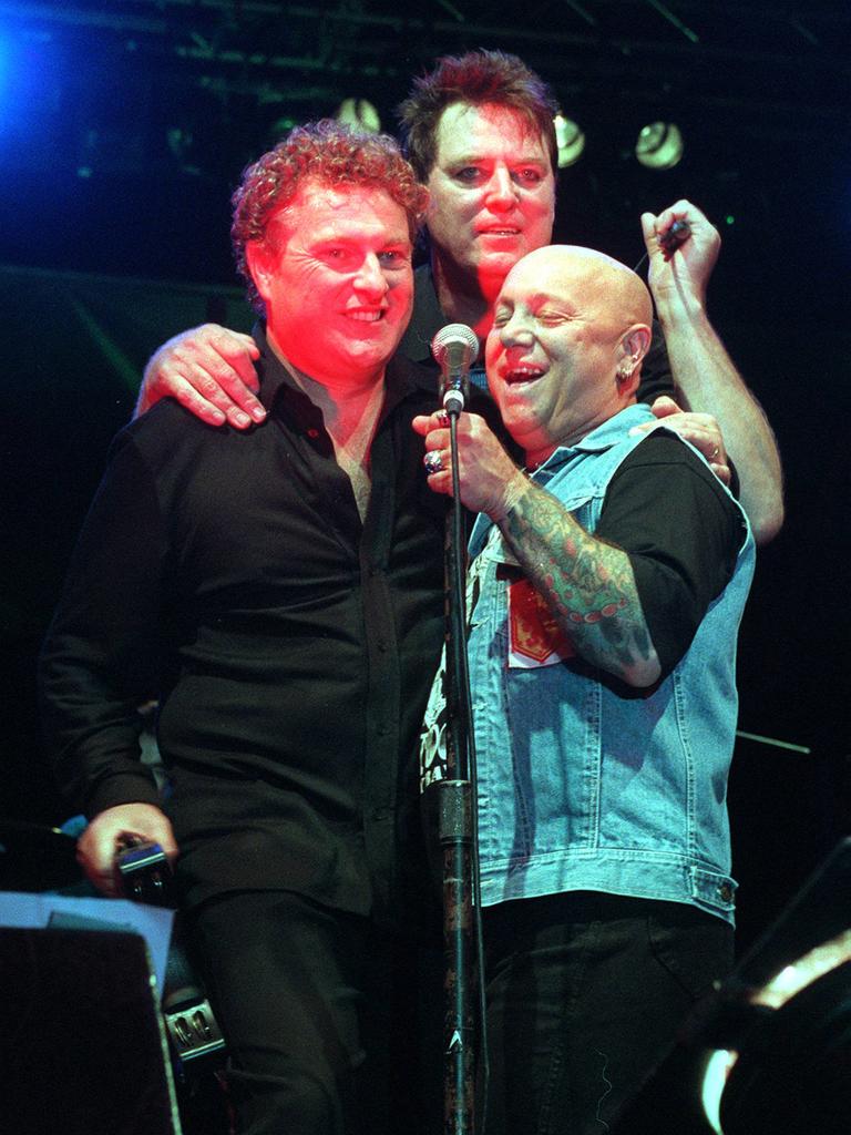 Doc Neeson with Ross Wilson and Angry Anderson in 1999.