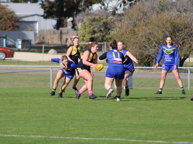 SFLW Community League - Action from Sorell v St Virgils during the annual Pink Sock-Carolyn Birch Memorial Match. Picture: Jake Garland