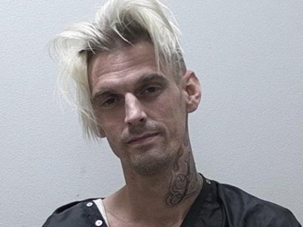 A mugshot of Aaron Carter in 2017 after he and his girlfriend were arrested on drug charges in Georgia. Picture: Habersham County Sheriff's Office.