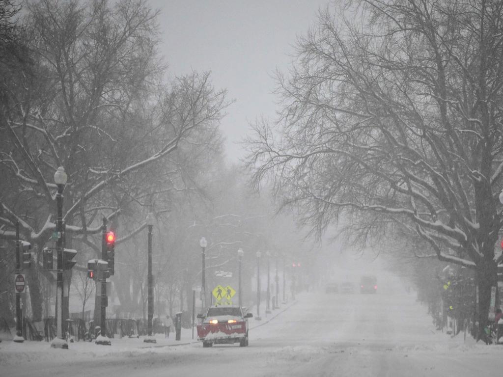 A mostly empty street near the White House during heavy snowfall in Washington, DC, on January 6, 2025. Dangerous wintry conditions are effecting a large swath of the central and eastern United States. Picture: AFP