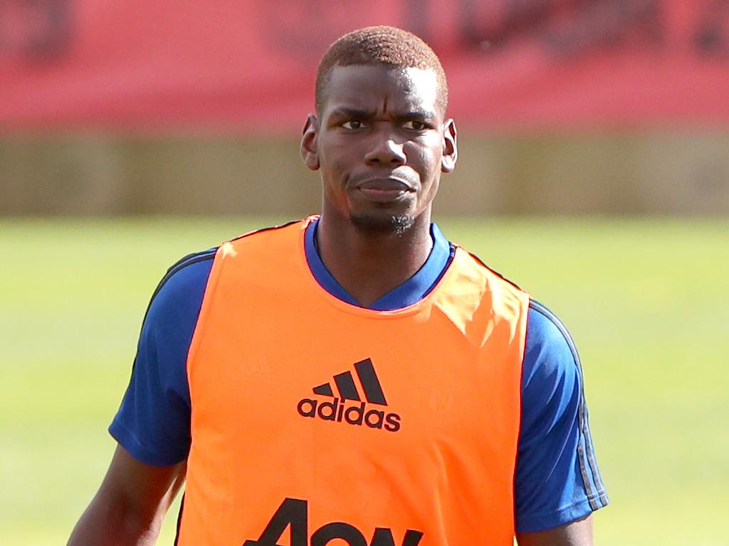 Paul Pogba of Manchester United is seen during a training session at the WACA in Perth, Tuesday, July 9, 2019. The  English Premier League club is in Australia as part of a pre-season tour and will play friendly matches against Perth Glory on July 13 and Leeds United on July 17. (AAP Image/Richard Wainwright) NO ARCHIVING