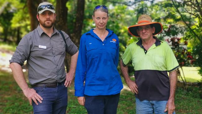 Invasive Species Conservation Director James Trezise, Townsville YCA Taskforce Community Coordinator Bev Job, and Alligator Creek resident Ian Chatterton. Picture: ISC