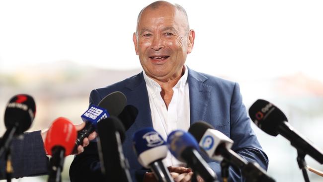 SYDNEY, AUSTRALIA - OCTOBER 17: Wallabies head coach Eddie Jones speaks to the media during a Rugby Australia press conference at Coogee Oval on October 17, 2023 in Sydney, Australia. (Photo by Mark Metcalfe/Getty Images)