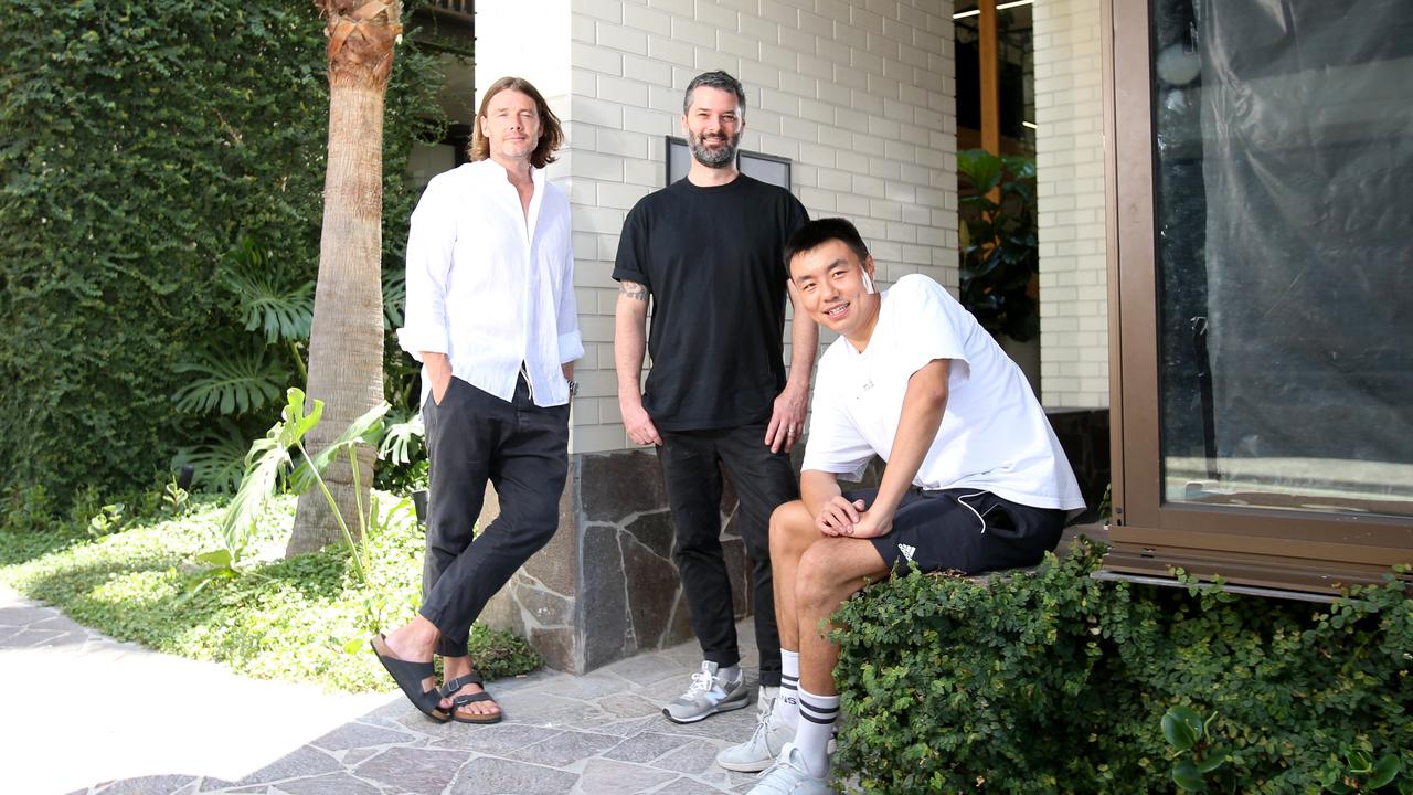 Tyron Simon, Ben Williamson and Frank Li will open Italian restaurant Bianca on March 29. Picture: Steve Pohlner