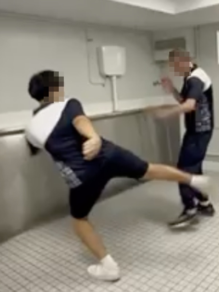 Pedare Christian College students, Adelaide, fighting in the school bathroom. Picture: Supplied