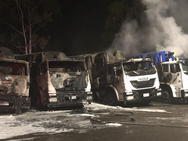 Fairfield city garbage trucks destroyed by a fierce fire at the council depot. Credit: Frank Carbone