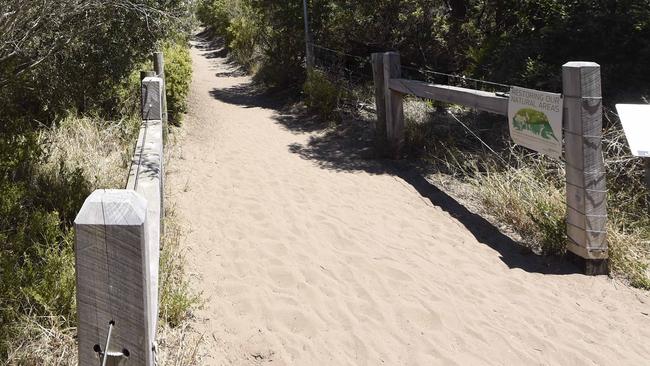 Access to Point Lonsdale back beach sand dunes, where a party was held on Saturday night. Picture: Alan Barber