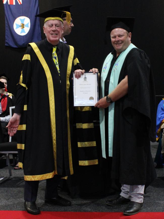 Michael Murnane graduated with a Bachelor of Education (Primary) at the CQUniversity graduation ceremony in Bundaberg on December 14, 2023.