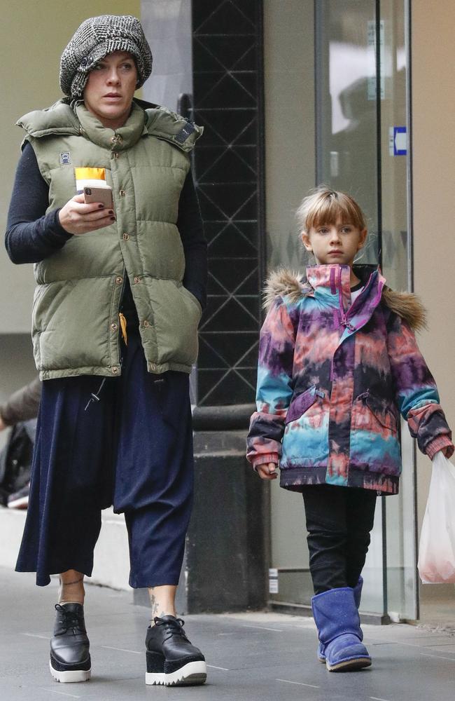 Pink, pictured with her daughter, Willow, has been living like a local in Melbourne. Picture: Media Mode