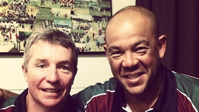 Paul Green and Andrew Symonds after playing Bulls Masters in 2014. Photo: Instagram / plgrn07