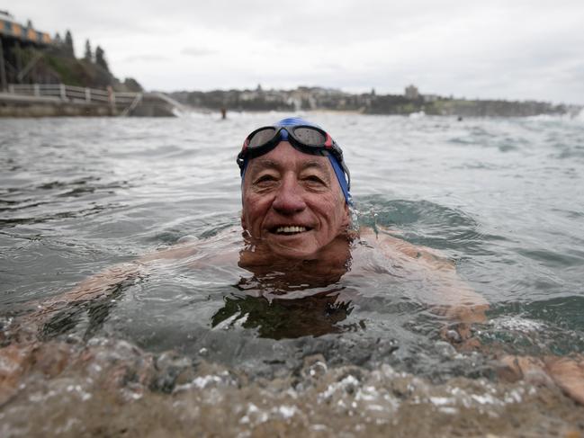 Winter swimmer Mick McMahon at WylieÃs Baths in Coogee on Sunday, October 23, 2022. A group of 60 swimmers brave the cold every day most days of the year to swim at Coogee. Danish scientists believe brown fat is the key to understanding the link between winter swimming and weight loss. A Picture: Nikki Short