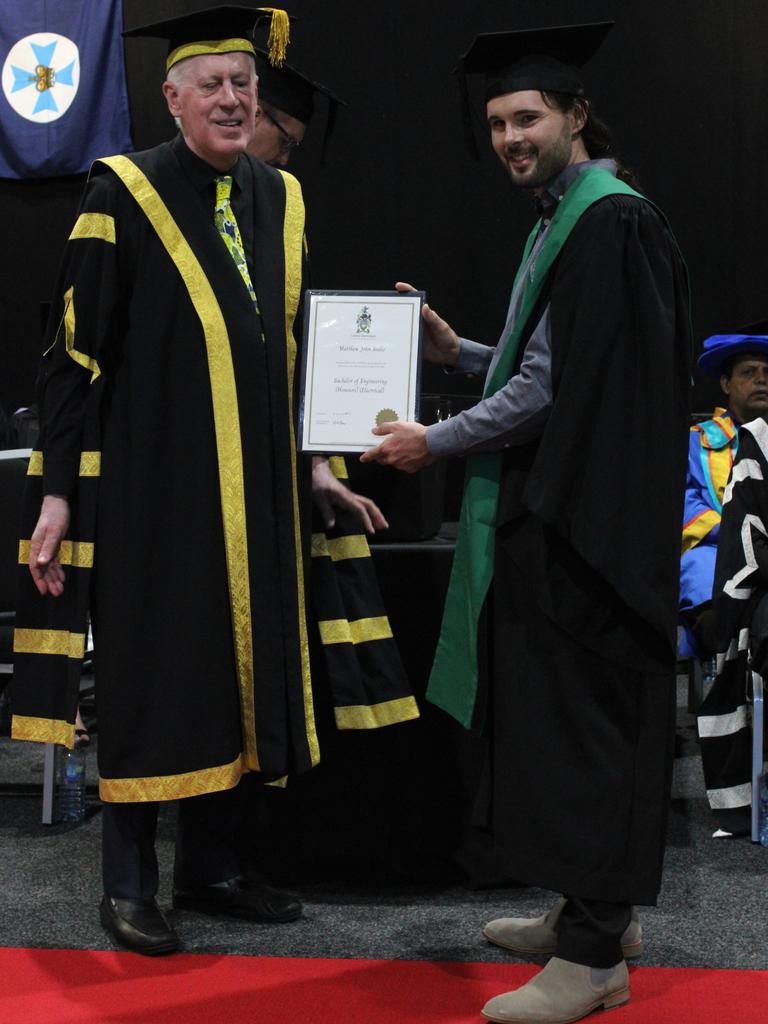 Matthew Aiello graduated with a Bachelor of Engineering (Honours) (Electrical) at the CQUniversity graduation ceremony in Bundaberg on December 14, 2023.
