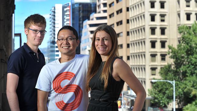 Flavia Tata Nardini with fellow up and coming entrepreneurs Jordan Green and Chhai Thach in 2015. Picture Roger Wyman