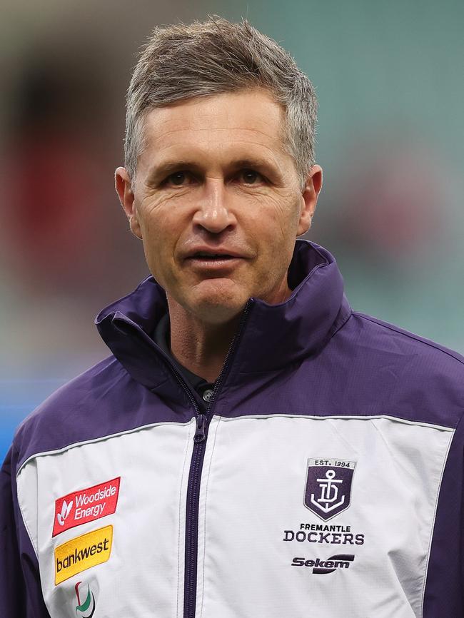 Fremantle’s Justin Longmuir knows Buckley from their Collingwood days. (Photo by Mark Metcalfe/AFL Photos/via Getty Images)