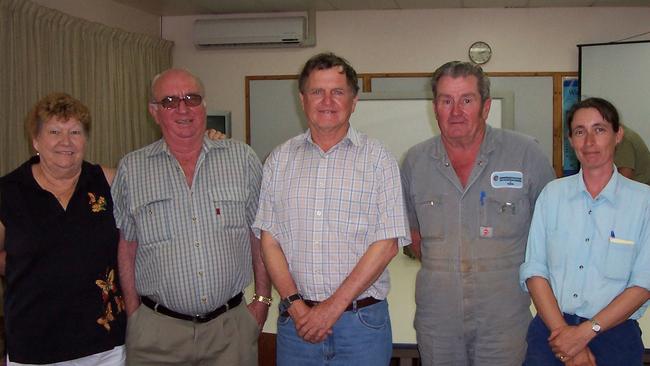 Past and present members of the Department of Primary Industries and Fisheries maize breeding team attended a special farewell function for retiring senior plant breeder Ian Martin at Kairi Research Station. From left: Hazel Brown (team member for 18 years, Terry McCarthy (42 years), Mr Martin, John Tunnie (24 years) and Veronique Keating (10 years).