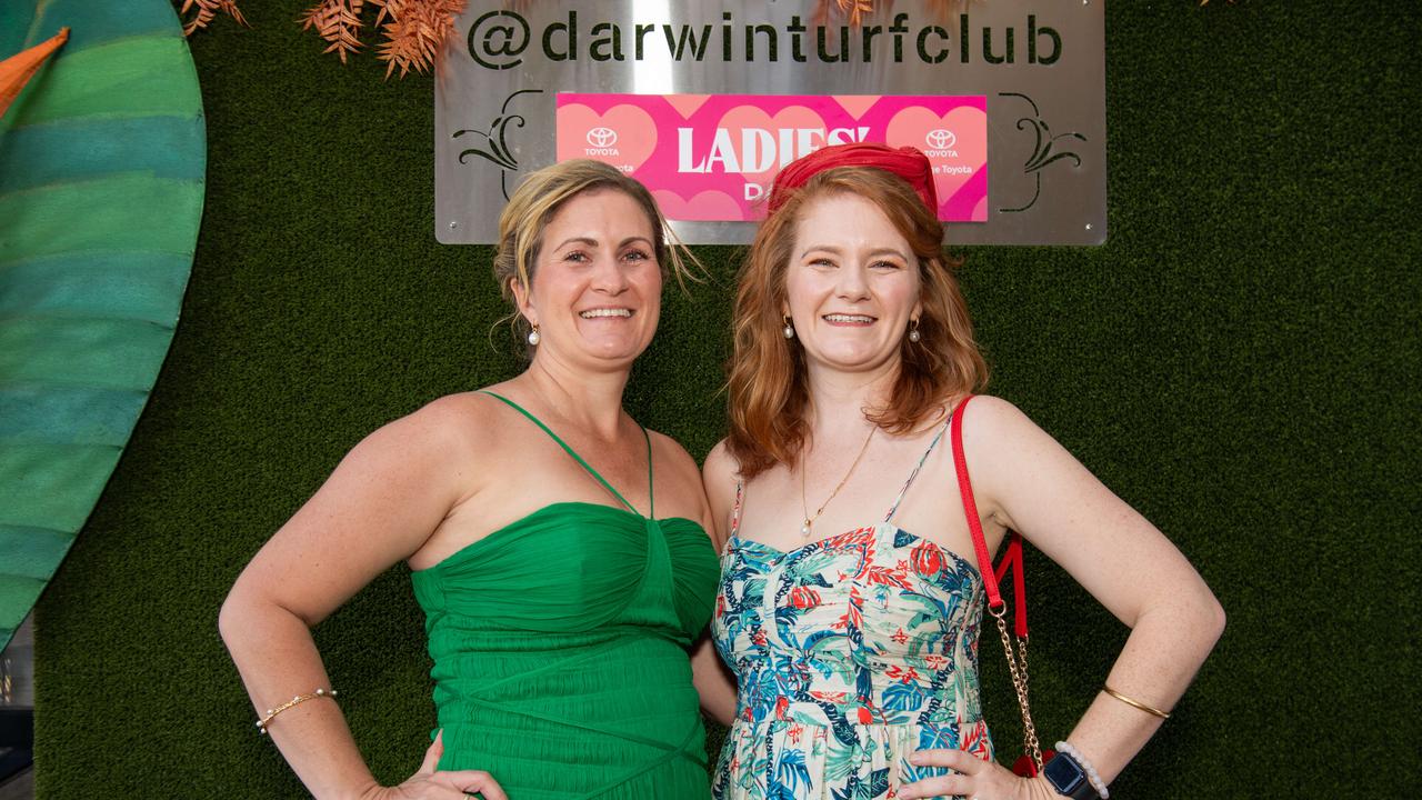 Rebecca Wigg and Lizzie Hodgetts at the 2024 Darwin Cup Carnival Ladies Day. Picture: Pema Tamang Pakhrin