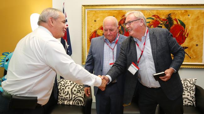 Commonwealth Games Australia CEO Craig Phillips and Commonwealth Games Federation Partners Director Michael Bushell arriving at the Council chambers and sitting down with Mayor Tom Tate to discuss the future of a Gold Coast Commonwealth Games in 2026. Picture Glenn Hampson