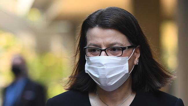 Victorian Health Minister Jenny Mikakos arrives to speak to the media on August 10. Picture: Quinn Rooney/Getty Images