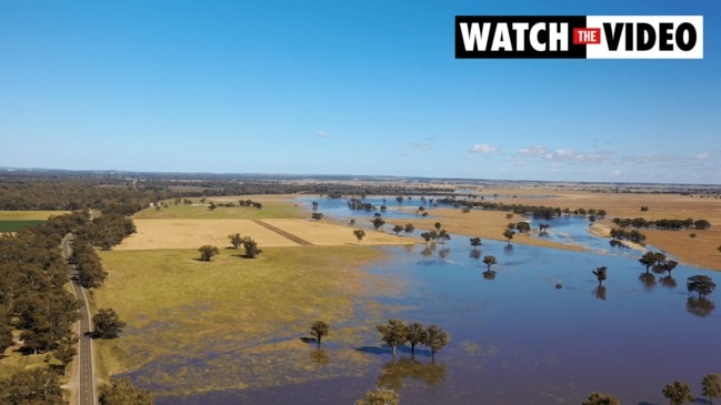 Drone footage of flood water approaching Forbes