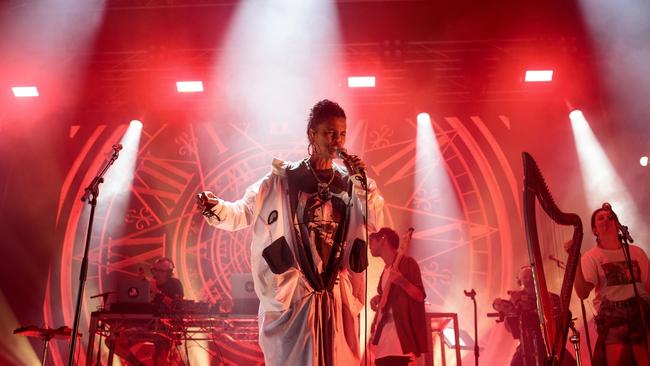 Neneh Cherry and her band perform at Mona Foma in Launceston. Picture: MONA/Remi Chauvin.