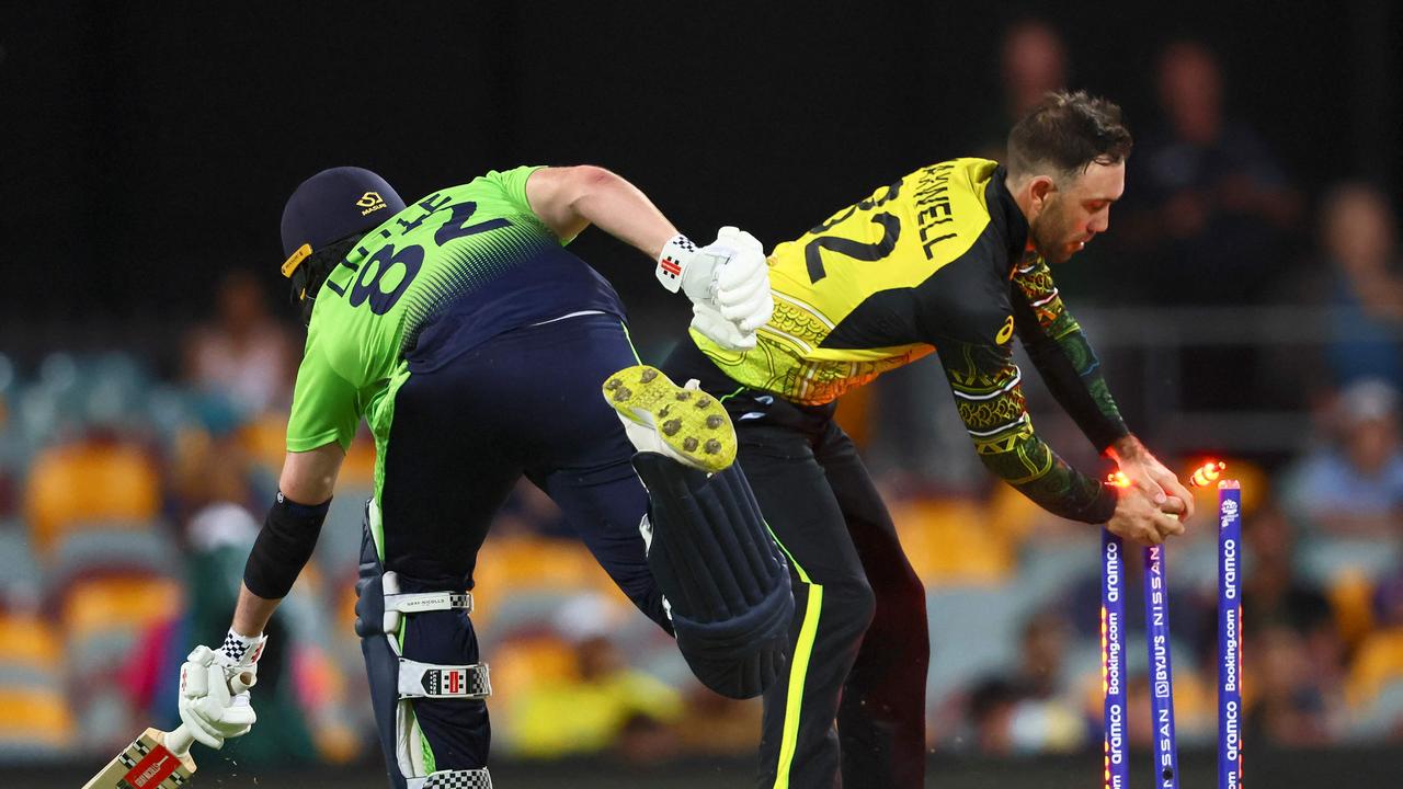 Glenn Maxwell took two wickets, a fine catch, and sealed the run-out which ended the match. Picture: AFP