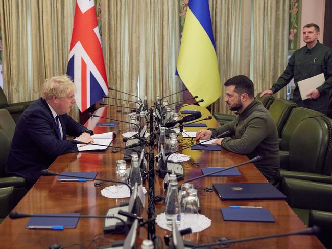 Boris Johnson and Volodymyr Zelensky meet in Kyiv. Picture: AFP