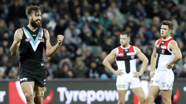 Charlie Dixon celebrates a final-quarter goal. Picture: Sarah Reed