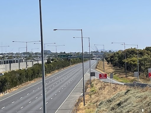 All eastbound lanes are blocked on the Princes Freeway following a truck rollover at Point Cook on Monday afternoon. Picture: Athos Sirianos