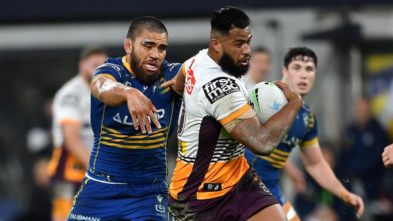 Payne Haas split the Eels’ defence to score a powerful solo try against the Eels. Picture: NRL Photos/Gregg Porteous