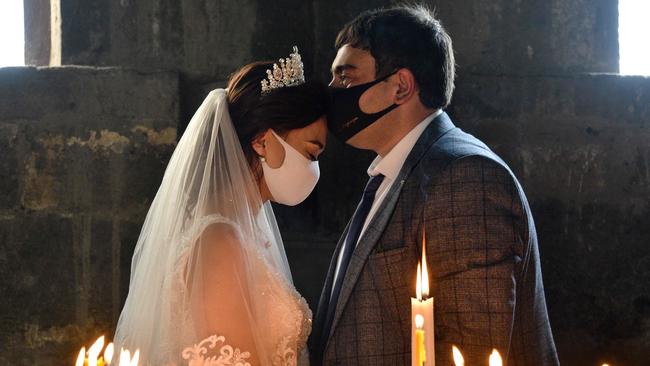 A wedding ceremony in the village of Saghmosavan village outside the capital, Yerevan. Picture: AFP