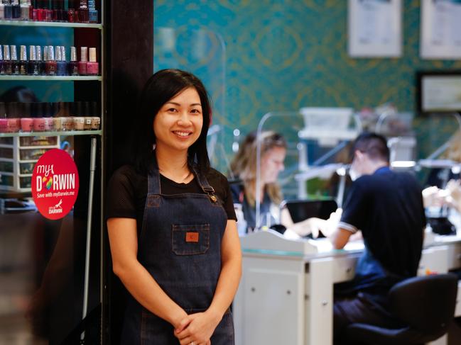 Nguyet Vu outside Nail Lovers, one of three businesses she owns in Casuarina Square which have all benefitted from the MyDarwin voucher initiative's first week. Picture GLENN CAMPBELL