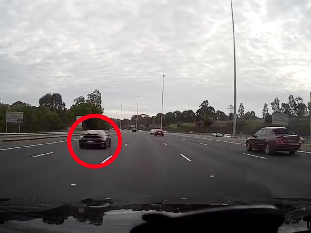 Dashcam video shows the Porsche at the centre of the crash that killed four police officers travelling at startling speed along the Eastern Freeway on March 21. Picture: James Tsagros