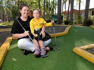 Natalie and Amelia Springall are taking part in a fundraising golf day at Ipswich Golf Driving Range and Putt Putt. Picture: Rob Williams