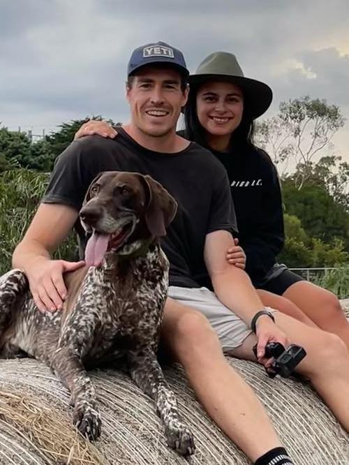 The happy couple on their farm. Picture: @jezzacameron / Instagram