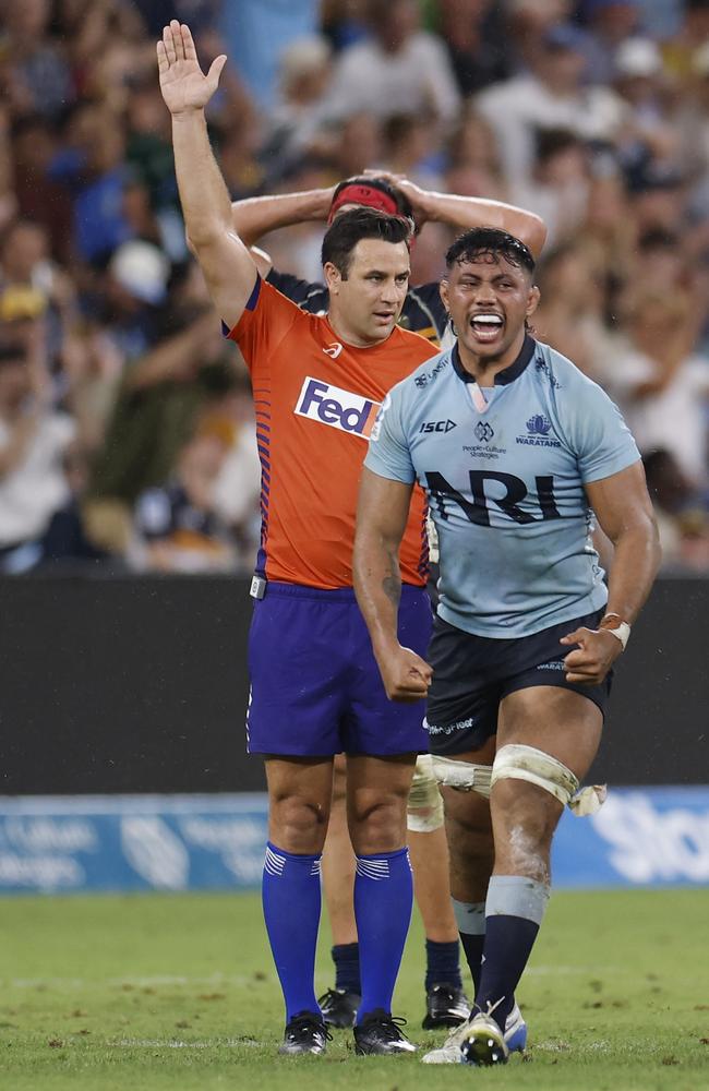 Rob Leota celebrates the Waratahs’ win. Picture: Getty Images