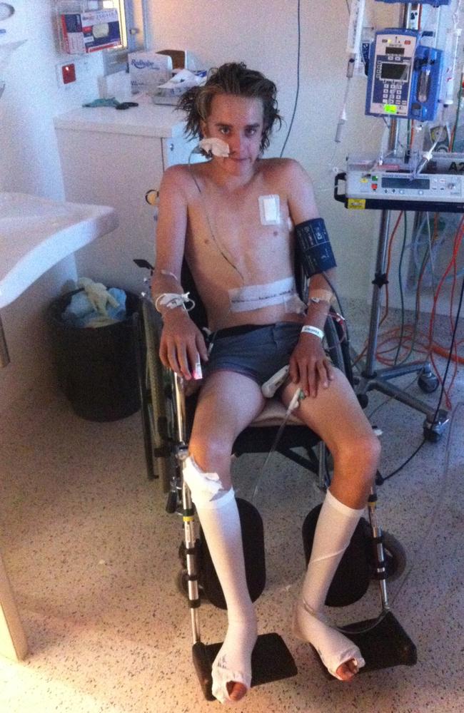 Ryan Meuleman in hospital after the crash in 2013.