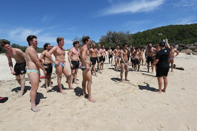 The Southport Sharks VFL team during a preseason training camp at Tallebudgera Beach. Picture: Mike Batterham