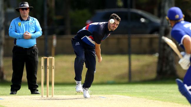 Premier: Footscray bowler Tim Hughes in action. Picture: Stuart Milligan