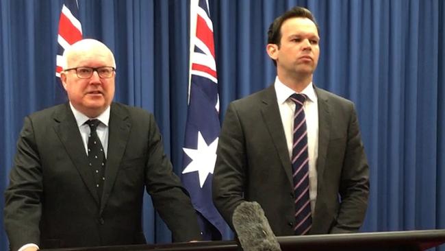 Federal Resources Minister Matt Canavan and Attorney-General George Brandis. Picture: AAP