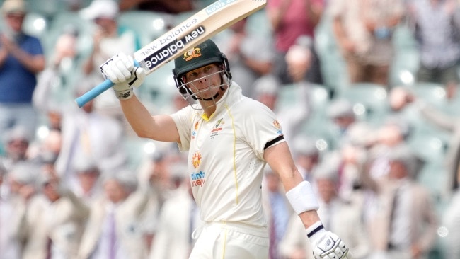 ADELAIDE, AUSTRALIA - DECEMBER 17: Steve Smith of Australia celebrates scoring a half century during day two of the Second Test match in the Ashes series between Australia and England at the Adelaide Oval on December 17, 2021 in Adelaide, Australia. (Photo by Daniel Kalisz/Getty Images)