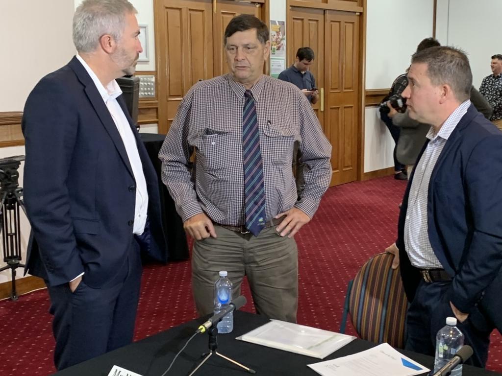 (From left) Senator Anthony Chisholm, Banana Shire mayor Nev Ferrier, Gladstone mayor Matt Burnett