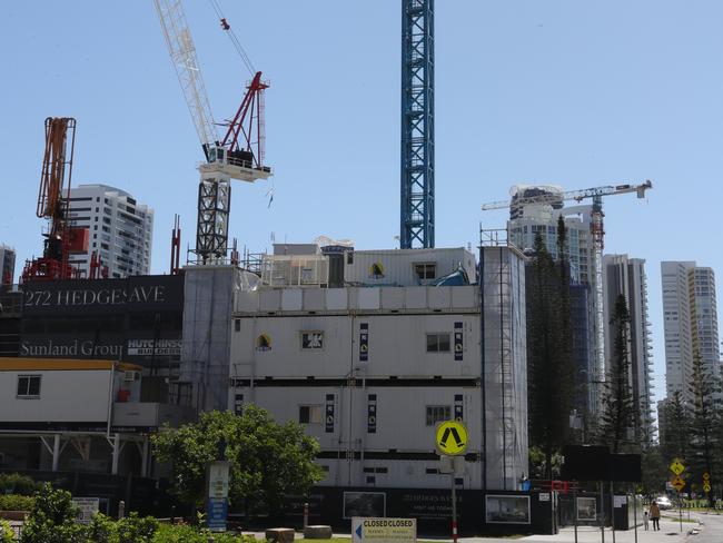 Cranes on the Gold Coast skyline. Picture Glenn Hampson.