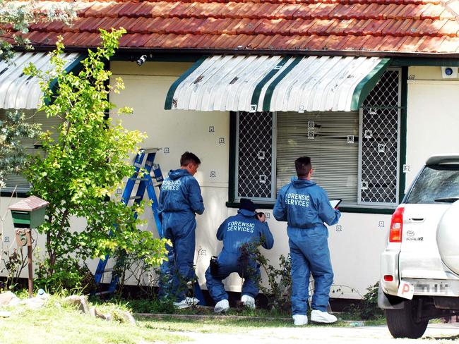 Ballistics police examine bullet holes at home in Lawford Street, Greenacre following the following murder of mother-of-two Mervat Hamka and Ziad Abdulrazak (Razzak) when their home peppered with over 100 bullets. Picture: Sarah Rhodes