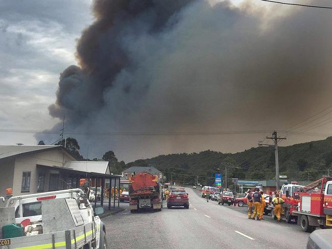 The fire front approaching Zeehan. Picture: DAWN WRIGHT