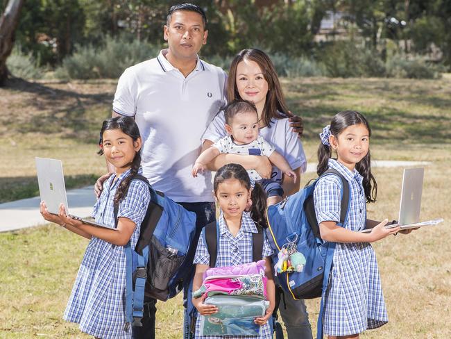 Sanjay and Linda with children Aaliyah 9, Ameili, 4, Amikah, 7 and Ayden, 6 months. Picture: Rob Leeson.